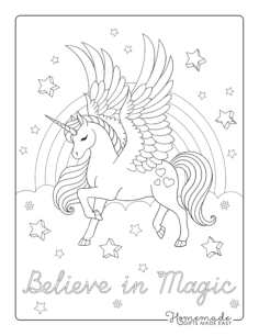 Wings Open Stars Rainbow Clouds Believe Magic Unicorn Coloring Pages Pdf, Free Vectors File